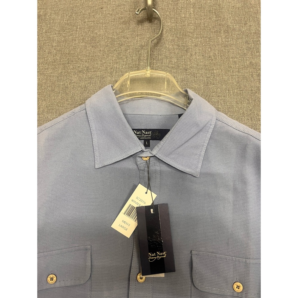 Nat Nast Luxury Originals Mens Blue Waffle Texture Button Up Shirt SC207A L